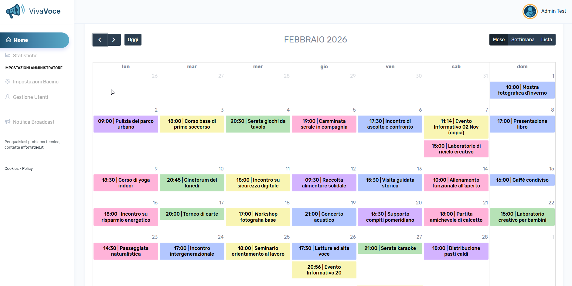 Vista back-office del portale InArgentario